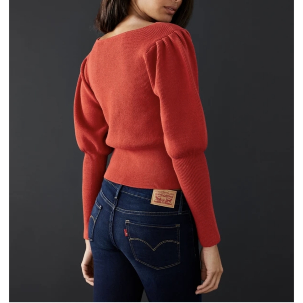 Astr Bijou Red Sweater with Puff sleeve red small medium large
